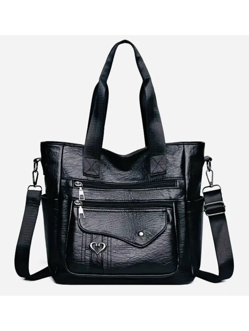 New -Trendy -Vintage Inspired -Faux Leather Shoulder Bag /Tote -Black